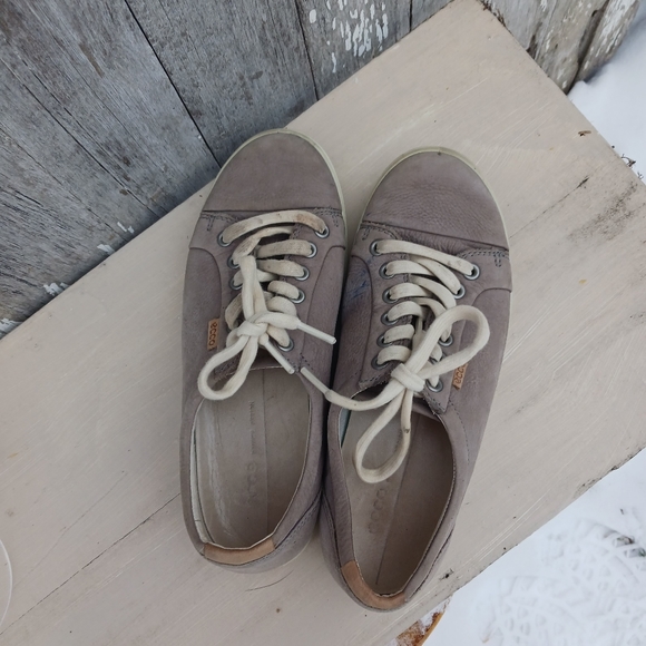 ECCO Soft 7 Shoes Women's 38 EU  US 8/8.5  Leather Sneakers Lace Up Beige - Picture 5 of 8